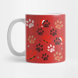 Paw prints with Santa Claus, deer and red hat Mug